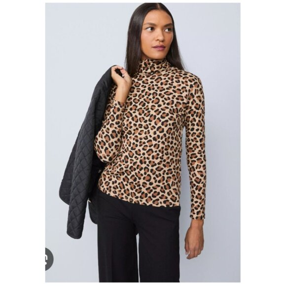 NWT!  Ann Taylor Top Medium Leopard Animal Print Long Sleeve Mock Neck Tan - Picture 1 of 10